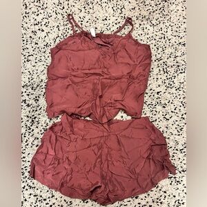 Athleta Satin Lounge Set in Dusty Rose